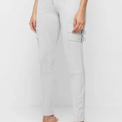 Woman Leggings Vegan Suede Strap Leggings - Iced Grey