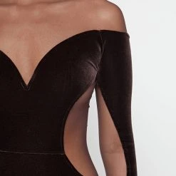 Woman Jumpsuits Velour & Mesh Contour Jumpsuit - Brown