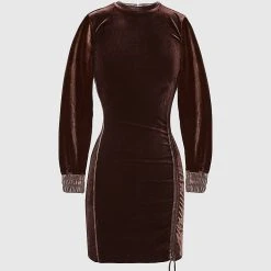 Woman Dresses Velour Mini Dress - Brown