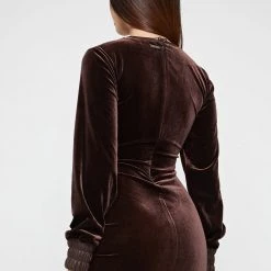 Woman Dresses Velour Mini Dress - Brown