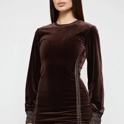 Woman Dresses Velour Mini Dress - Brown