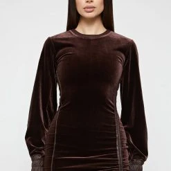 Woman Dresses Velour Mini Dress - Brown