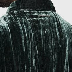 Man Jackets Pleated Velour Trucker Jacket - Forest Green
