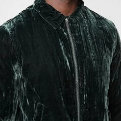 Man Jackets Pleated Velour Trucker Jacket - Forest Green