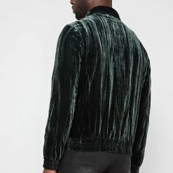 Man Jackets Pleated Velour Trucker Jacket - Forest Green