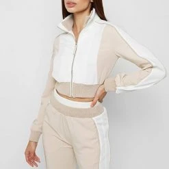 Woman Tracksuits Viscose Track Jacket - Beige/White