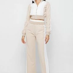 Woman Tracksuits Viscose Track Jacket - Beige/White