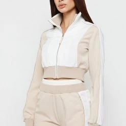 Woman Tracksuits Viscose Track Jacket - Beige/White