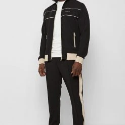 Man Tracksuit Tops Viscose Track Jacket - Black / Off White TRACKSUITS
