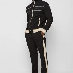 Man Tracksuit Bottoms Viscose Track Pants With Stripe - Black / Off White