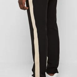 Man Tracksuit Bottoms Viscose Track Pants With Stripe - Black / Off White