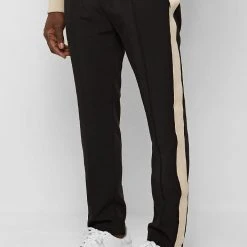 Man Tracksuit Bottoms Viscose Track Pants With Stripe - Black / Off White