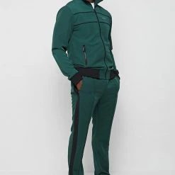Man Tracksuit Bottoms TRACKSUITS Viscose Track Pants With Stripe - Emerald Green / Black
