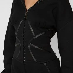Woman Tracksuits Volume Sleeve Corset Hoodie - Black