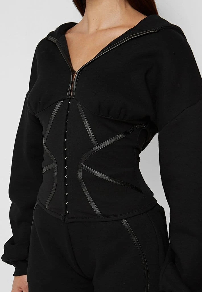 Woman Tracksuits Volume Sleeve Corset Hoodie - Black