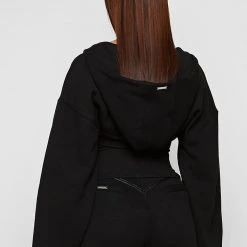 Woman Tracksuits Volume Sleeve Corset Hoodie - Black
