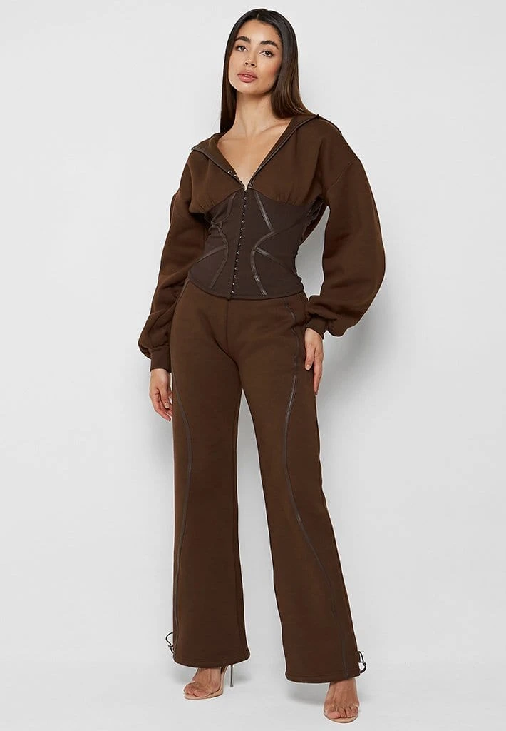 Woman Tracksuits Volume Sleeve Corset Hoodie - Chocolate Brown
