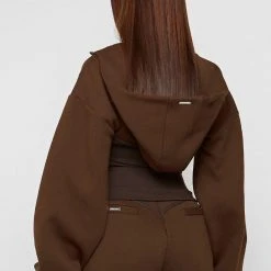 Woman Tracksuits Volume Sleeve Corset Hoodie - Chocolate Brown