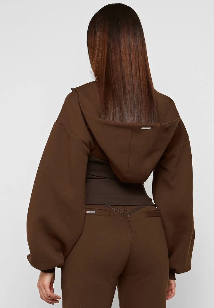 Woman Tracksuits Volume Sleeve Corset Hoodie - Chocolate Brown