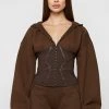 Woman Tracksuits Volume Sleeve Corset Hoodie - Chocolate Brown