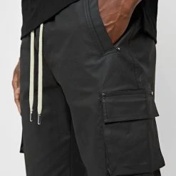 Man Casual Trousers Waxed Cargo Pants - Black