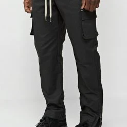 Man Casual Trousers Waxed Cargo Pants - Black