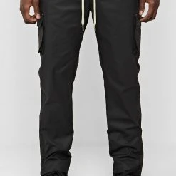 Man Casual Trousers Waxed Cargo Pants - Black