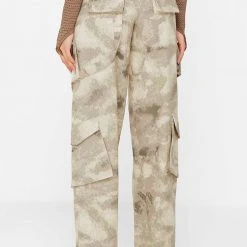 Woman Trousers Wide Leg Camo Cargo Pants - Beige