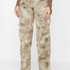 Woman Trousers Wide Leg Camo Cargo Pants - Beige