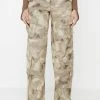 Woman Trousers Wide Leg Camo Cargo Pants - Beige
