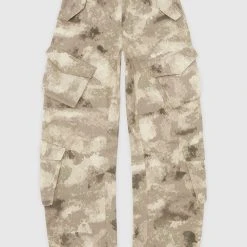 Woman Trousers Wide Leg Camo Cargo Pants - Beige