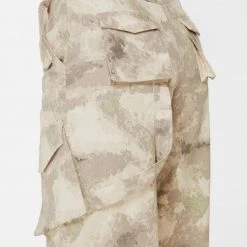 Woman Trousers Wide Leg Camo Cargo Pants - Beige