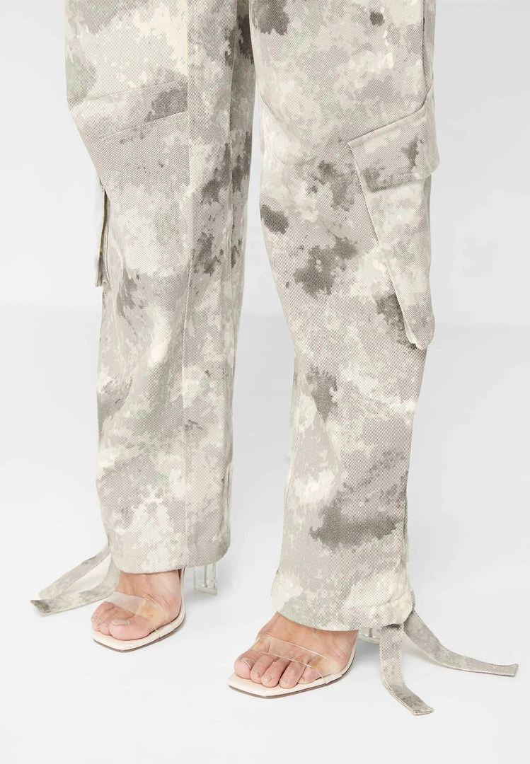 Woman Trousers CARGO PANTS & JOGGERS Wide Leg Camo Cargo Pants - Grey