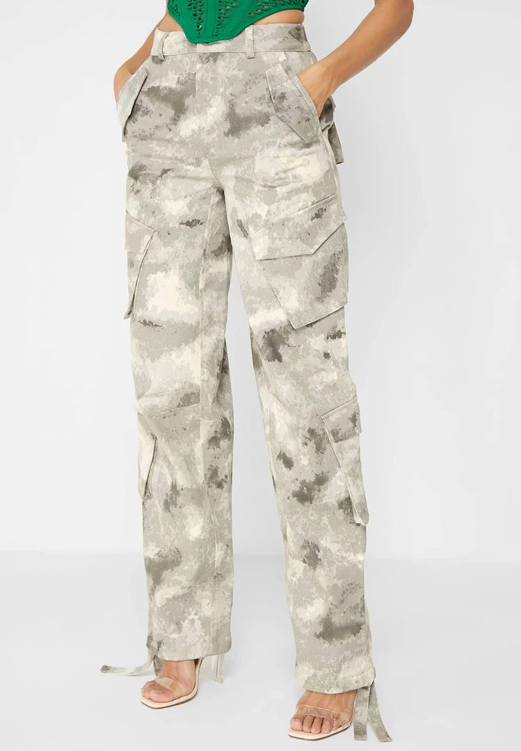 Woman Trousers CARGO PANTS & JOGGERS Wide Leg Camo Cargo Pants - Grey
