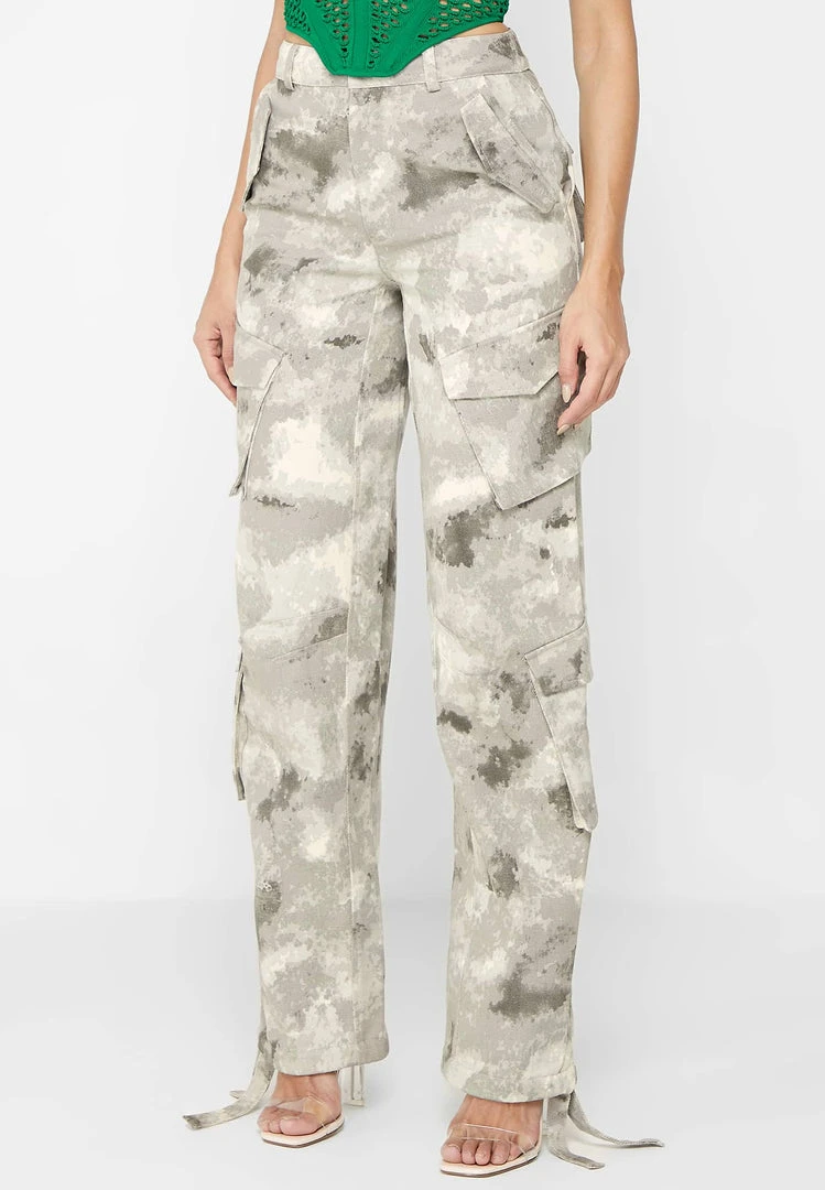 Woman Trousers CARGO PANTS & JOGGERS Wide Leg Camo Cargo Pants - Grey