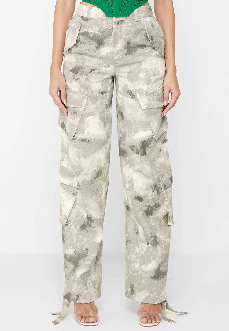 Woman Trousers CARGO PANTS & JOGGERS Wide Leg Camo Cargo Pants - Grey