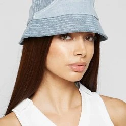 Woman Accessories Denim & Organza Bucket Hat - Mid Blue