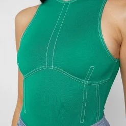 Woman Tops BODYSUITS Contrast Stitch Racer Bodysuit - Green