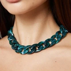 Woman Jewellery Marbled Cuban Link Necklace - Green