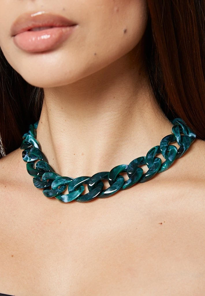 Woman Jewellery Marbled Cuban Link Necklace - Green