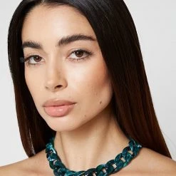 Woman Jewellery Marbled Cuban Link Necklace - Green