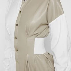 Woman Dresses Half Vegan Leather Shirt Dress - White
