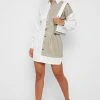 Woman Dresses Half Vegan Leather Shirt Dress - White