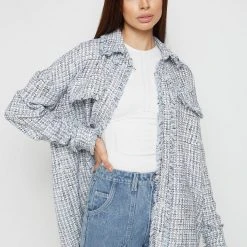 Woman Shirts Oversized Boucle Shirt - Blue