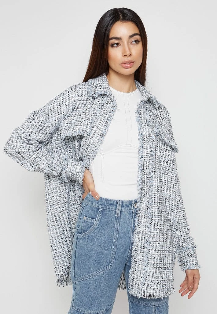 Woman Shirts Oversized Boucle Shirt - Blue