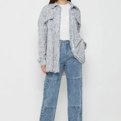 Woman Shirts Oversized Boucle Shirt - Blue