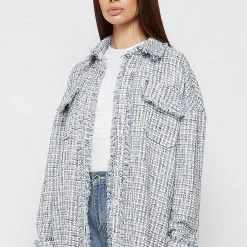 Woman Shirts Oversized Boucle Shirt - Blue