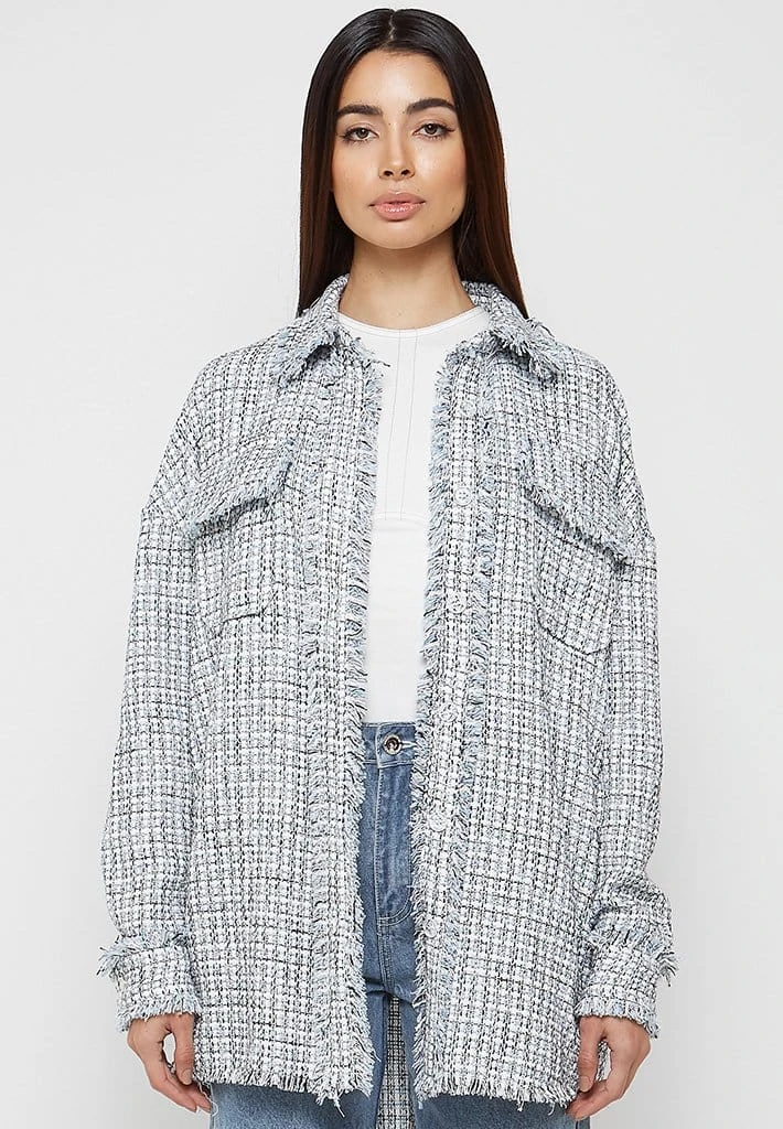 Woman Shirts Oversized Boucle Shirt - Blue