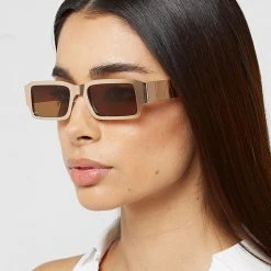 Accessories Rectangle Stainless Steel Sunglasses - Gold