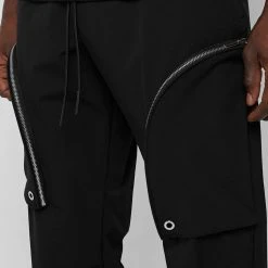 Man Casual Trousers Zip Detail Cargo Pants - Black